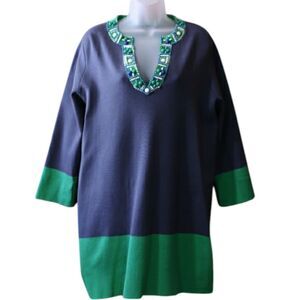 BCBG Maxazria Beaded Color Block Mini Sweater Dress LG